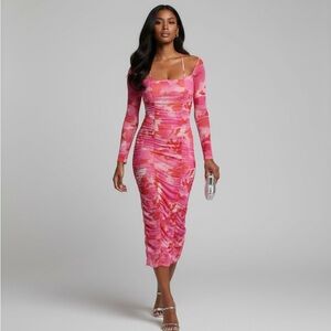 🩷ASOS As You Pink Rushed Midi Dress Off the Shoulder Size 6